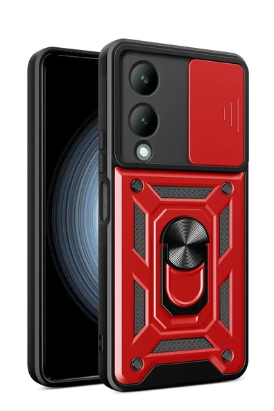 Newface Vivo Y17S Kılıf Pars Lens Yüzüklü Silikon - Kırmızı ürün görseli 1