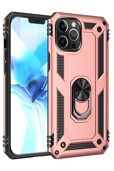 Newface Apple iPhone 12 Pro Max Kılıf Sofya Yüzüklü Silikon Kapak - Rose ürün görseli 1