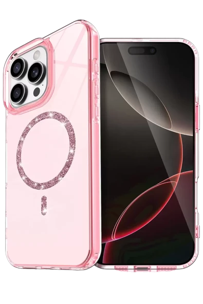Newface Apple iPhone 14 Pro Max Live Diamond Magsafe Kapak - Pembe ürün görseli 1