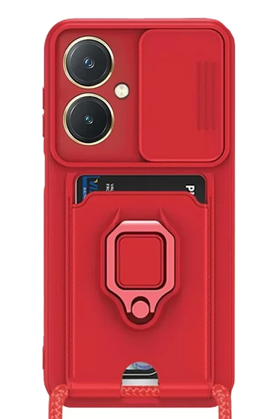 Newface Vivo Y27 Kılıf Zuma Kartvizitli Yüzüklü Silikon - Kırmızı ürün görseli 1