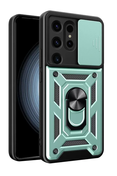 Newface Samsung Galaxy S24 Ultra Kılıf Pars Lens Yüzüklü Silikon - Yeşil ürün görseli 1