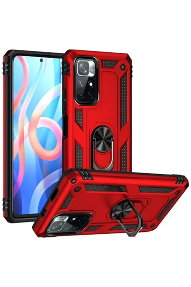 Newface Xiaomi Redmi Note 11T Kılıf Sofya Yüzüklü Silikon Kapak - Kırmızı ürün görseli 1