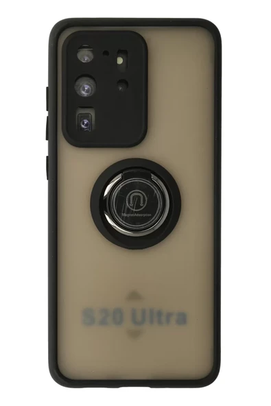 Newface Samsung Galaxy S20 Ultra Kılıf Montreal Yüzüklü Silikon Kapak - Siyah ürün görseli 1