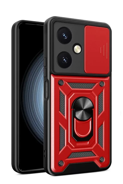Newface Vivo Y27 Kılıf Pars Lens Yüzüklü Silikon - Kırmızı ürün görseli 1