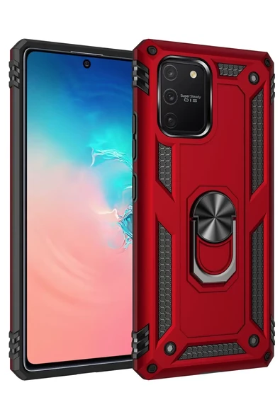 Newface Samsung Galaxy A91 / S10 Lite Kılıf Sofya Yüzüklü Silikon Kapak - Kırmızı ürün görseli 1