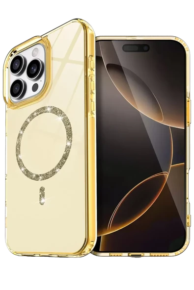 Newface Apple iPhone 16 Pro Live Diamond Magsafe Kapak - Sarı ürün görseli 1