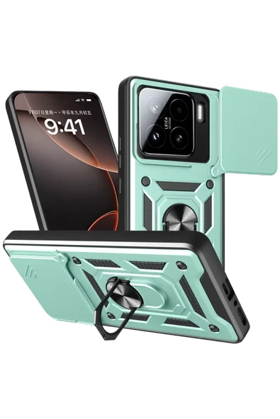 Newface Xiaomi Mi 15 Kılıf Pars Lens Yüzüklü Silikon - Yeşil ürün görseli 1