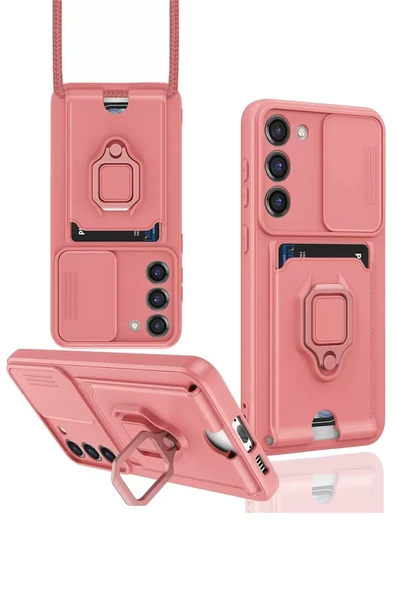 Newface Samsung Galaxy S24 Plus Kılıf Zuma Kartvizitli Yüzüklü Silikon - Pembe ürün görseli 1
