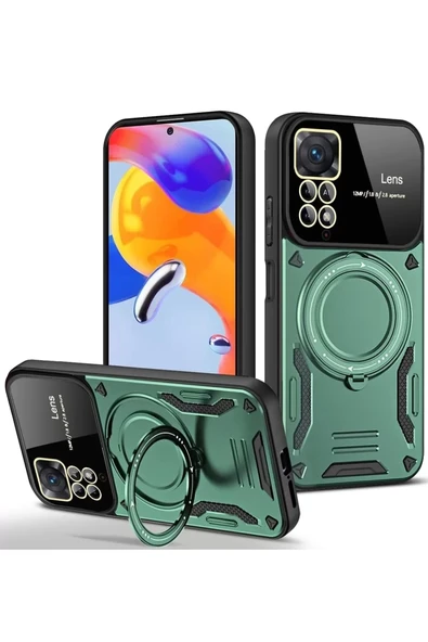 Newface Xiaomi Redmi Note 11 Pro Kılıf Joy Lens Standlı Kapak - Koyu Yeşil ürün görseli 1