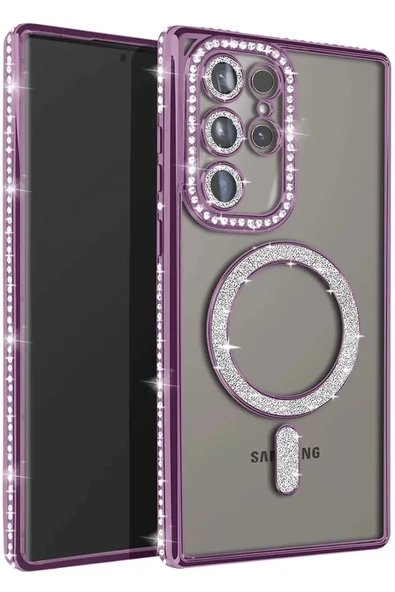 Newface Samsung Galaxy S25 Ultra Kılıf Joke Simli Magneticsafe Kılıf - Derin Mor ürün görseli 1