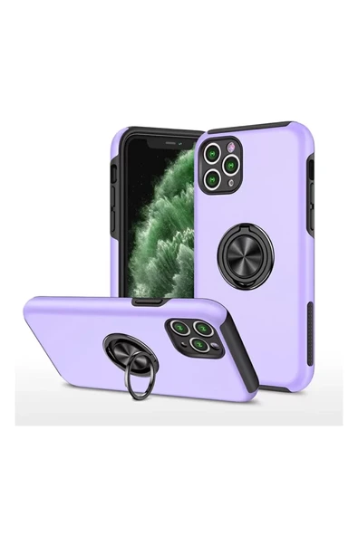 Newface Apple iPhone 11 Pro Max Kılıf Elit Yüzüklü Kapak - Mor ürün görseli 1