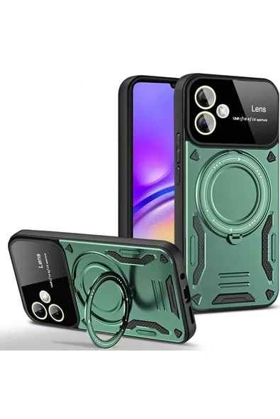 Newface Samsung Galaxy A06 Kılıf Joy Lens Standlı Kapak - Koyu Yeşil ürün görseli 1