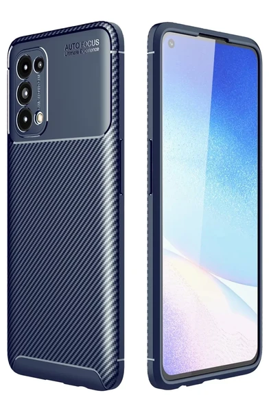 Newface Oppo Reno 5 Kılıf Auto Focus Karbon Kapak - Lacivert ürün görseli 1