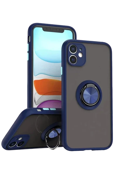 Newface Apple iPhone 11 Kılıf Montreal Yüzüklü Silikon Kapak - Lacivert ürün görseli 1