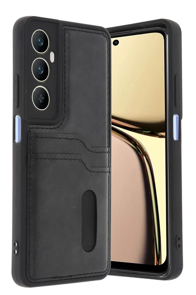 Newface Realme C65 Sara Kartvizitli Deri Kılıf - Siyah ürün görseli 1