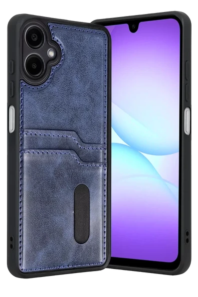 Newface Samsung Galaxy A07 4G Sara Kartvizitli Deri Kılıf - Lacivert ürün görseli 1