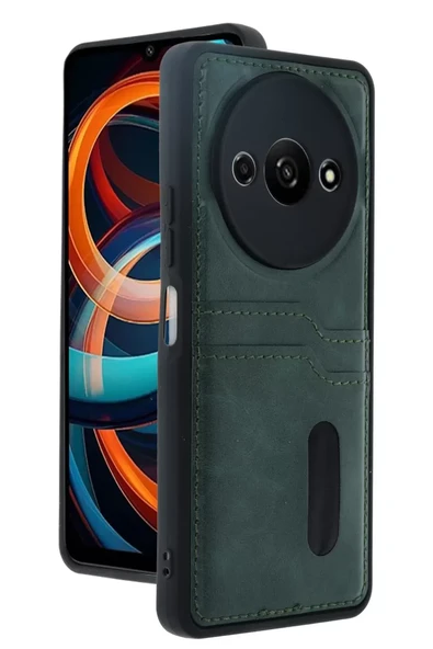 Newface Xiaomi Redmi A3 4G Kılıf Sara Kartvizitli Deri Kılıf - Koyu Yeşil ürün görseli 1