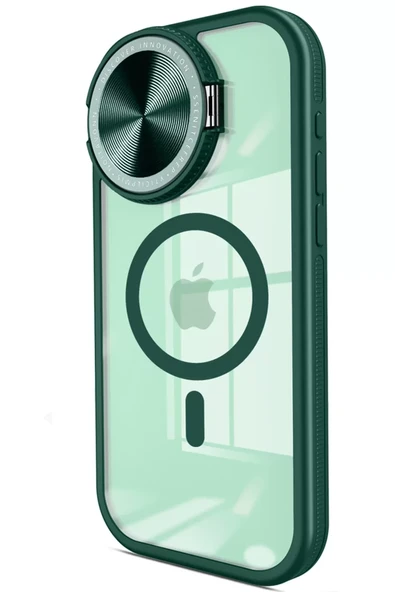 Newface Apple iPhone 15 Pro Kılıf Teleskop Lens Magsafe Silikon Kapak - Koyu Yeşil ürün görseli 1