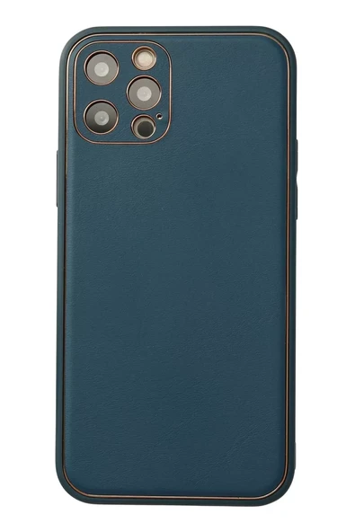 Newface Apple iPhone 12 Pro Max Kılıf Coco Deri Silikon Kapak - Mavi ürün görseli 1