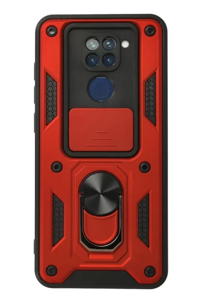 Newface Xiaomi Redmi Note 9 Kılıf Pars Lens Yüzüklü Silikon - Kırmızı ürün görseli 1
