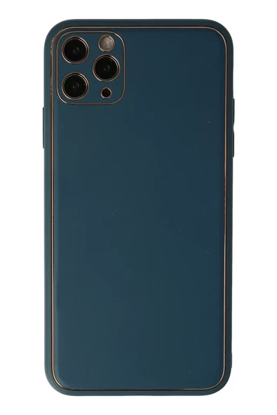 Newface Apple iPhone 11 Pro Max Kılıf Coco Deri Silikon Kapak - Mavi ürün görseli 1