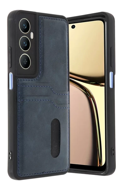 Newface Realme C65 Sara Kartvizitli Deri Kılıf - Lacivert ürün görseli 1