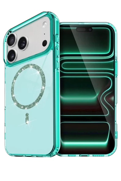 Newface Apple iPhone 17 Pro Live Diamond Magsafe Kapak - Yeşil ürün görseli 1