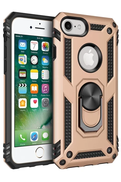 Newface Apple iPhone 7 Kılıf Sofya Yüzüklü Silikon Kapak - Gold ürün görseli 1