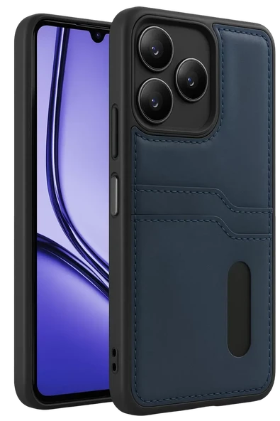 Newface Realme Note 50 4G Kılıf Sara Kartvizitli Deri Kılıf - Lacivert ürün görseli 1