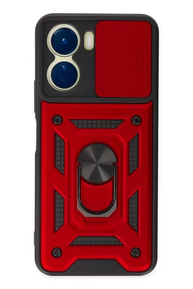 Newface Vivo Y16 Kılıf Pars Lens Yüzüklü Silikon - Kırmızı ürün görseli 1
