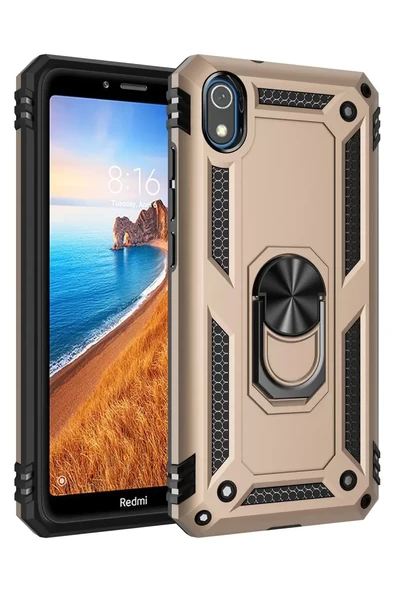 Newface Xiaomi Redmi 7A Kılıf Sofya Yüzüklü Silikon Kapak - Gold ürün görseli 1