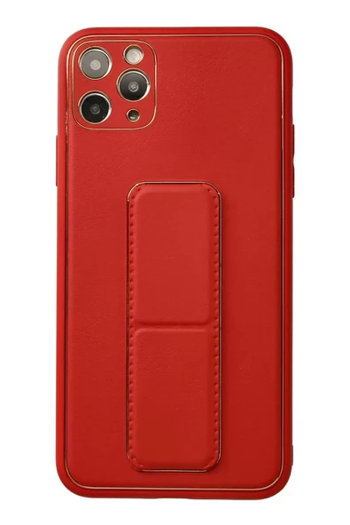 Newface Apple iPhone 11 Pro Max Kılıf Coco Deri Standlı Kapak - Kırmızı ürün görseli 1