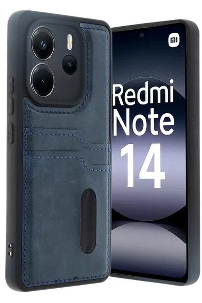 Newface Xiaomi Redmi Note 14 4G Kılıf Sara Kartvizitli Deri Kılıf - Lacivert ürün görseli 1