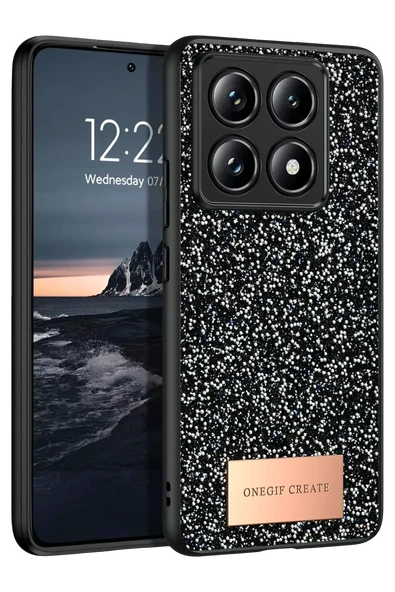 Onegif Xiaomi Mi 14T Pro Bright Simli Kapak - Siyah ürün görseli 1