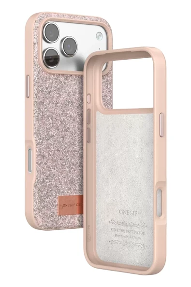 Onegif Apple iPhone 17 Pro Bright Simli Kapak - Pembe - Resim 3