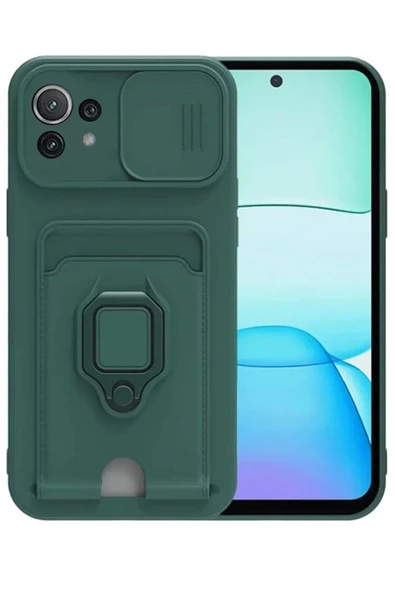 Newface Xiaomi Mİ 11 Lite Kılıf Zuma Kartvizitli Yüzüklü Silikon - Yeşil ürün görseli 1