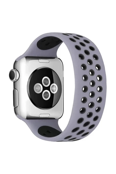 Newface Apple Watch 38mm Ayarlı Delikli Silikon Kordon - Gri-Siyah ürün görseli 1