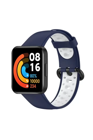Newface Xiaomi Redmi Watch 2 Spor Delikli Kordon - Lacivert-Beyaz ürün görseli 1