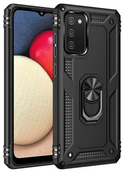 Newface Samsung Galaxy A03S Kılıf Sofya Yüzüklü Silikon Kapak - Siyah ürün görseli 1