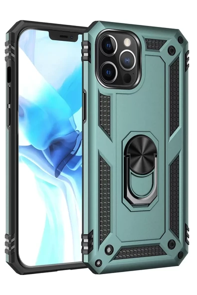 Newface Apple iPhone 12 Pro Max Kılıf Sofya Yüzüklü Silikon Kapak - Yeşil ürün görseli 1