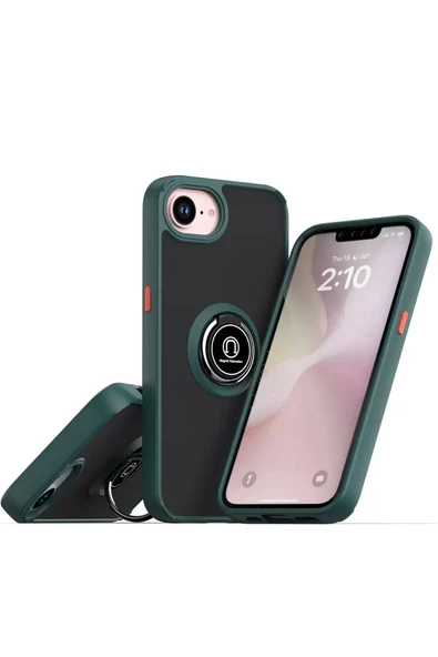 Newface Apple iPhone 16E Kılıf Montreal Yüzüklü Silikon Kapak - Yeşil ürün görseli 1