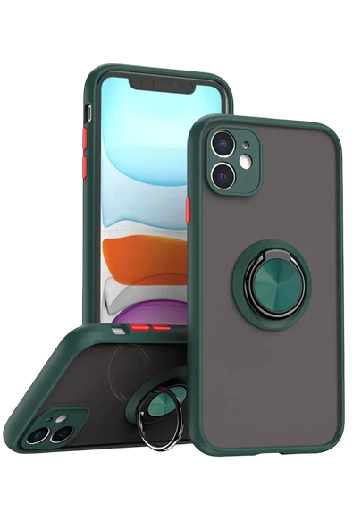 Newface Apple iPhone 11 Kılıf Montreal Yüzüklü Silikon Kapak - Yeşil ürün görseli 1