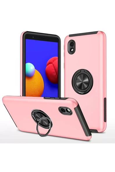 Newface Samsung Galaxy A01 Core Kılıf Elit Yüzüklü Kapak - Pembe ürün görseli 1