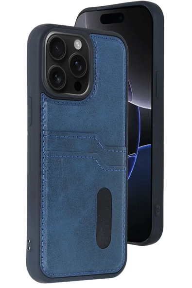 Newface Apple iPhone 14 Pro Max Kılıf Sara Kartvizitli Deri Kılıf - Lacivert ürün görseli 1