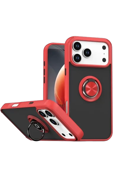Newface Apple iPhone 17 Pro Max Montreal Yüzüklü Silikon Kapak - Kırmızı ürün görseli 1