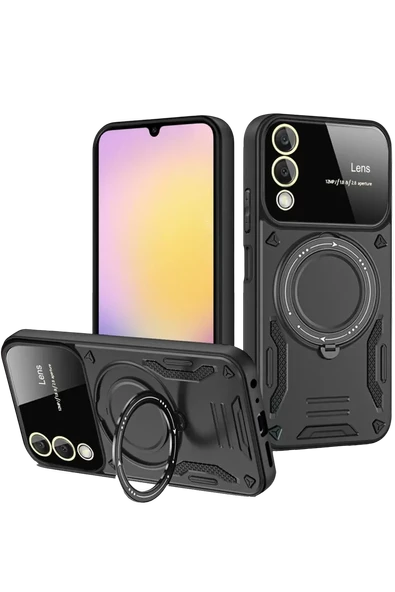 Newface Samsung Galaxy S25 Edge Kılıf Joy Lens Standlı Kapak - Siyah ürün görseli 1