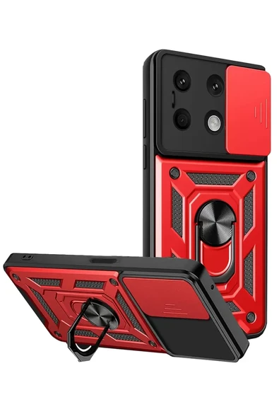 Newface Xiaomi Redmi Note 13 4G Kılıf Pars Lens Yüzüklü Silikon - Kırmızı ürün görseli 1