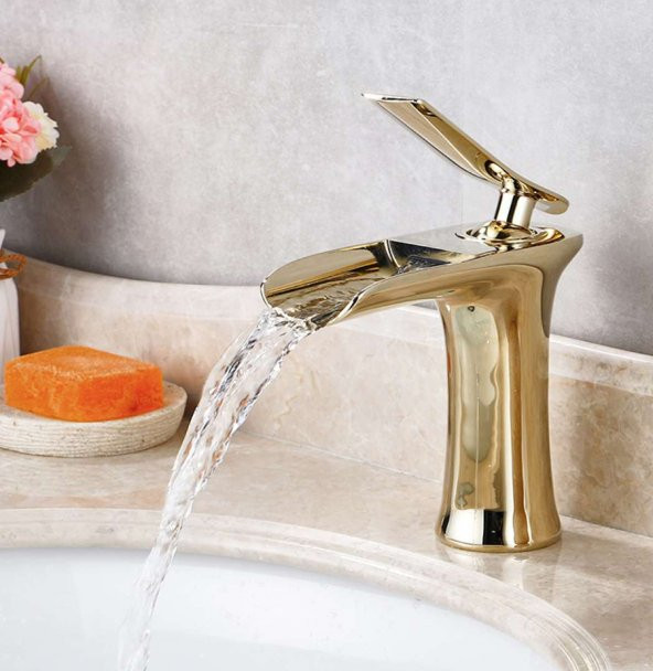 FKN Şelale Kısa Altın Lavabo Bataryası ürün görseli 1