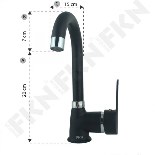 FKN Delta Mix Kuğu Siyah Lavabo Bataryası ürün görseli 1