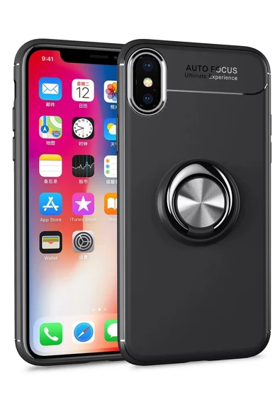 Newface Apple iPhone XS Max Kılıf Range Yüzüklü Silikon - Siyah ürün görseli 1